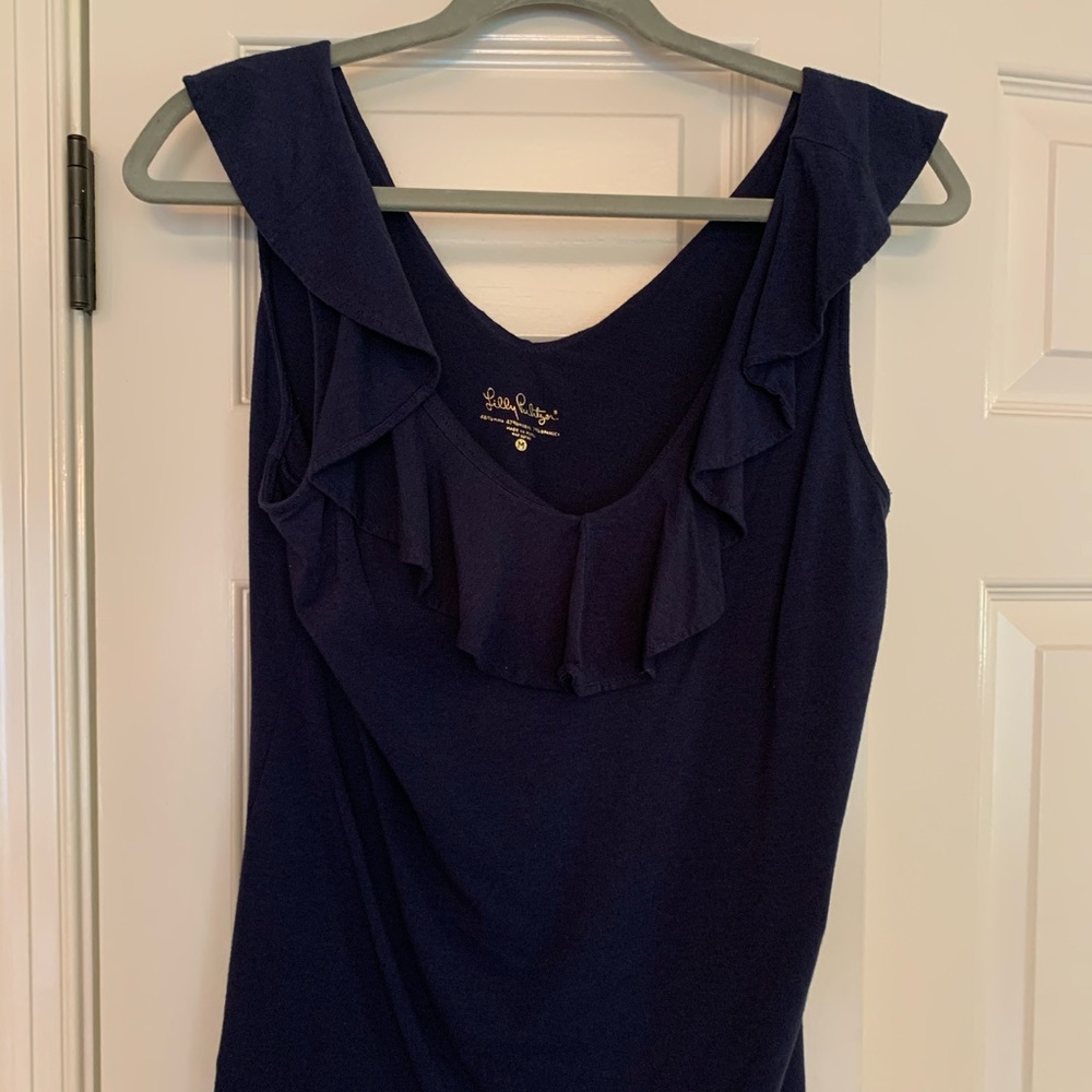 EUC Lilly Pulitzer ruffled Navy Tank Size M